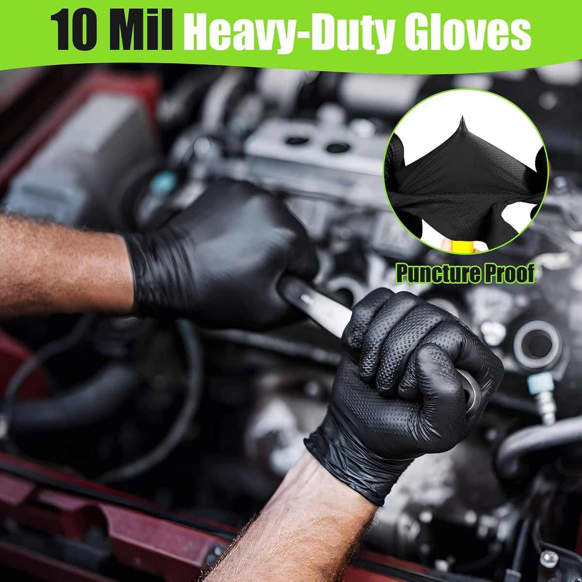 TREEGO 10 Mil Heavy Duty Black Nitrile Mechanic Gloves, 50 Count XL