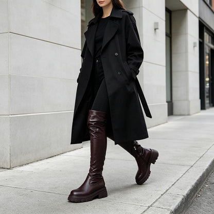 Women Thigh High Boots Platform Lug Sole Chunky Heels Stretchy Over The Knee Boot