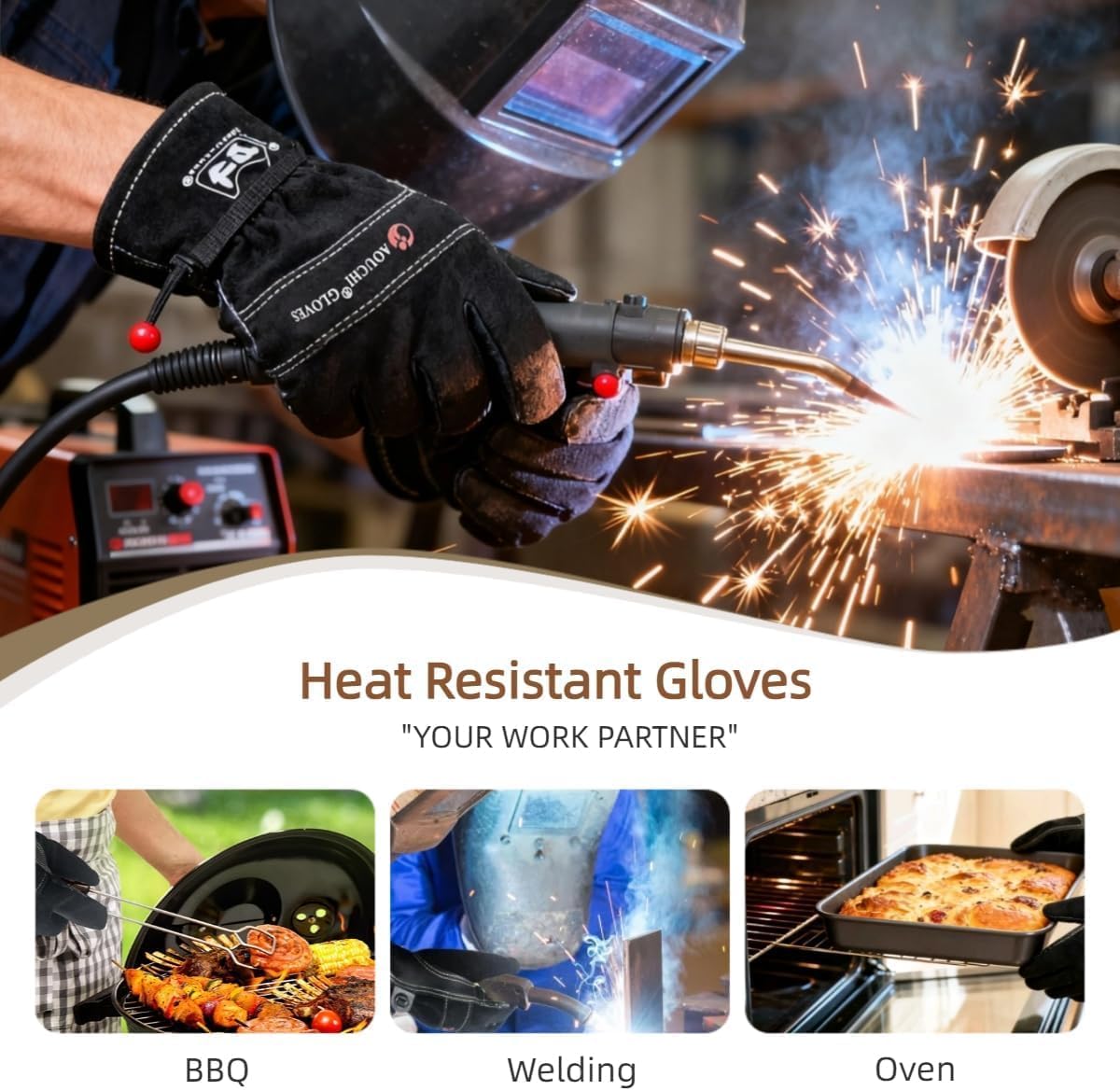 Cowhide Leather Work Gloves,Gardening,Welding Gloves for Men Black XL