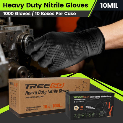 TREEGO 10 Mil Heavy Duty Black Nitrile Mechanic Gloves, 50 Count XL