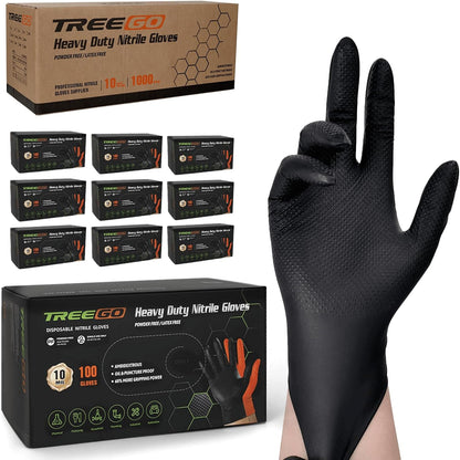 TREEGO 10 Mil Heavy Duty Black Nitrile Mechanic Gloves, 50 Count XL