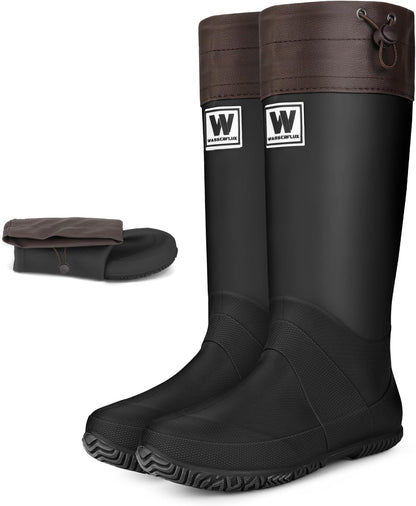 Women’s Waterproof Mid-Calf Rain Boots – Lightweight Foldable Rubber Boots with Adjustable Cuff & Anti-Slip Sole for Gardening and Outdoor Work