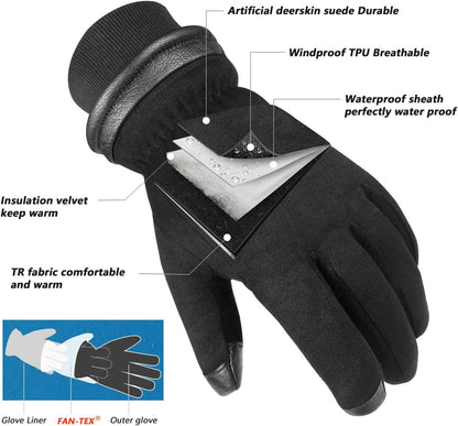 OZERO Mens Gloves for Cold Weather: Waterproof Touchscreen Winter Gloves