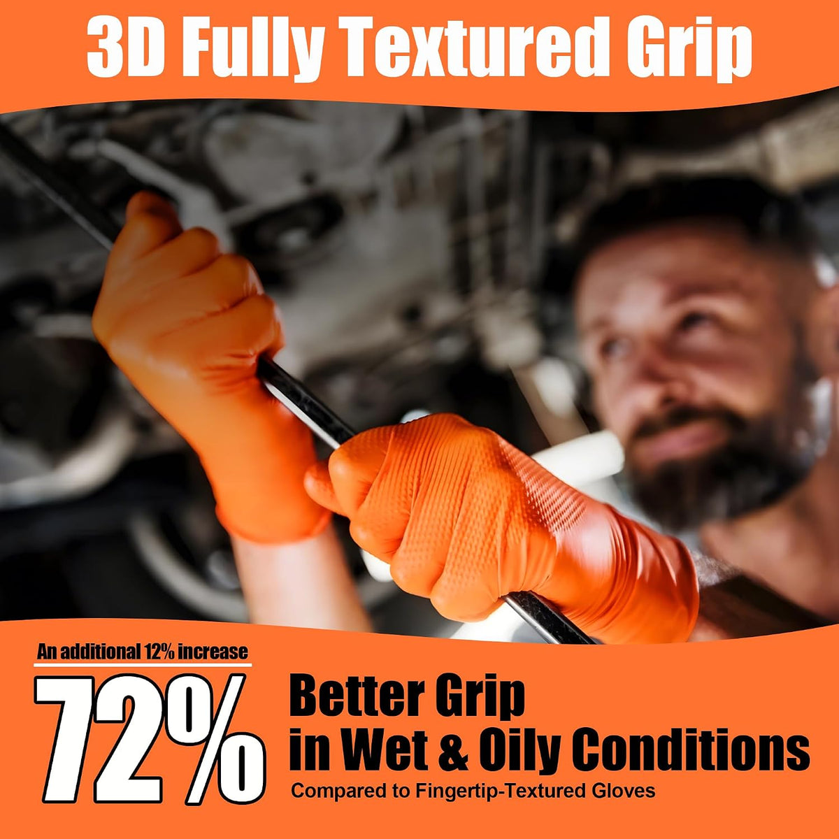 TREEGO 10 Mil Heavy Duty Black Nitrile Mechanic Gloves, 50 Count XL