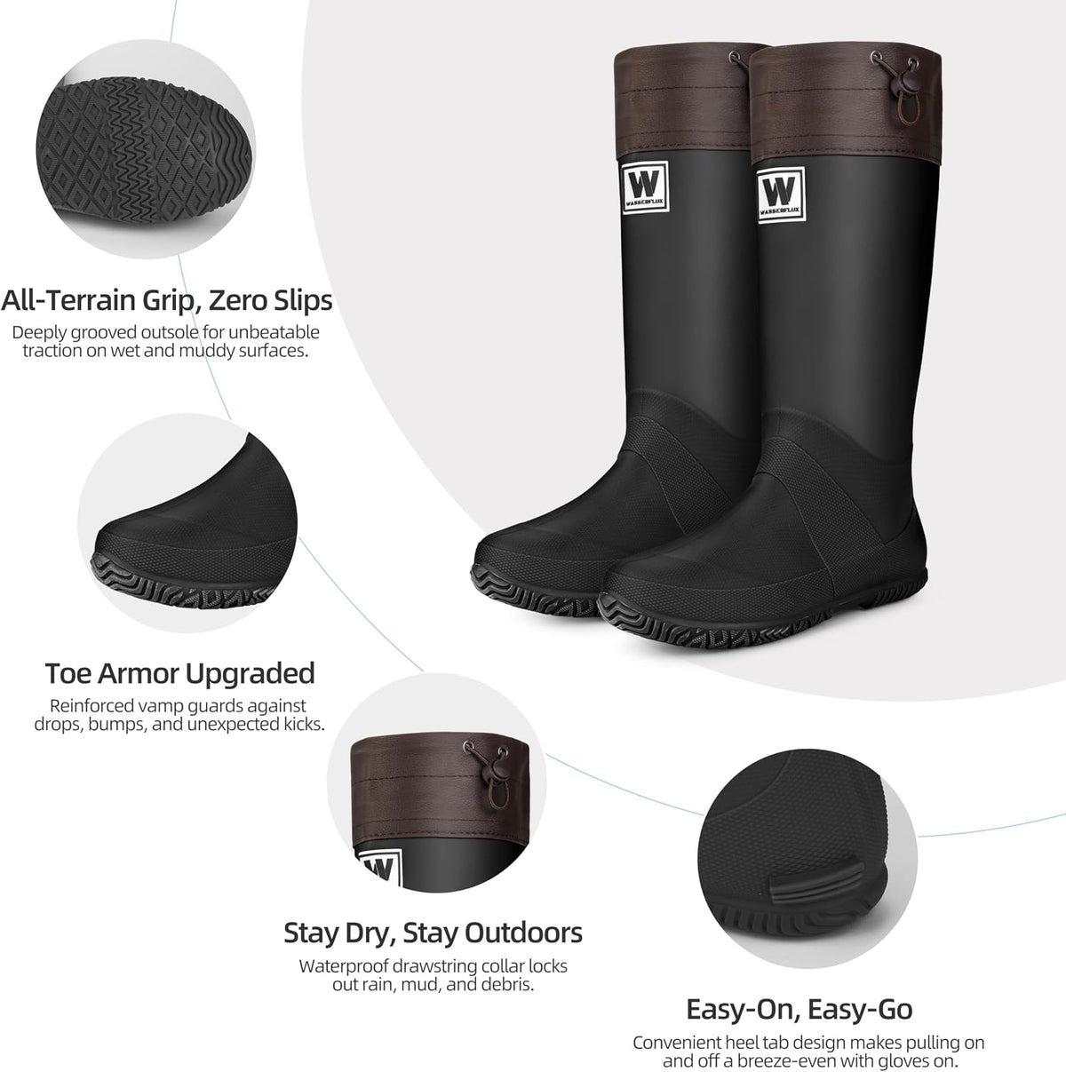 Women’s Waterproof Mid-Calf Rain Boots – Lightweight Foldable Rubber Boots with Adjustable Cuff & Anti-Slip Sole for Gardening and Outdoor Work