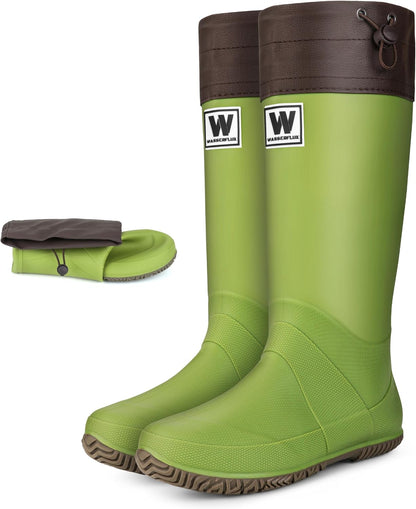 Women’s Waterproof Mid-Calf Rain Boots – Lightweight Foldable Rubber Boots with Adjustable Cuff & Anti-Slip Sole for Gardening and Outdoor Work