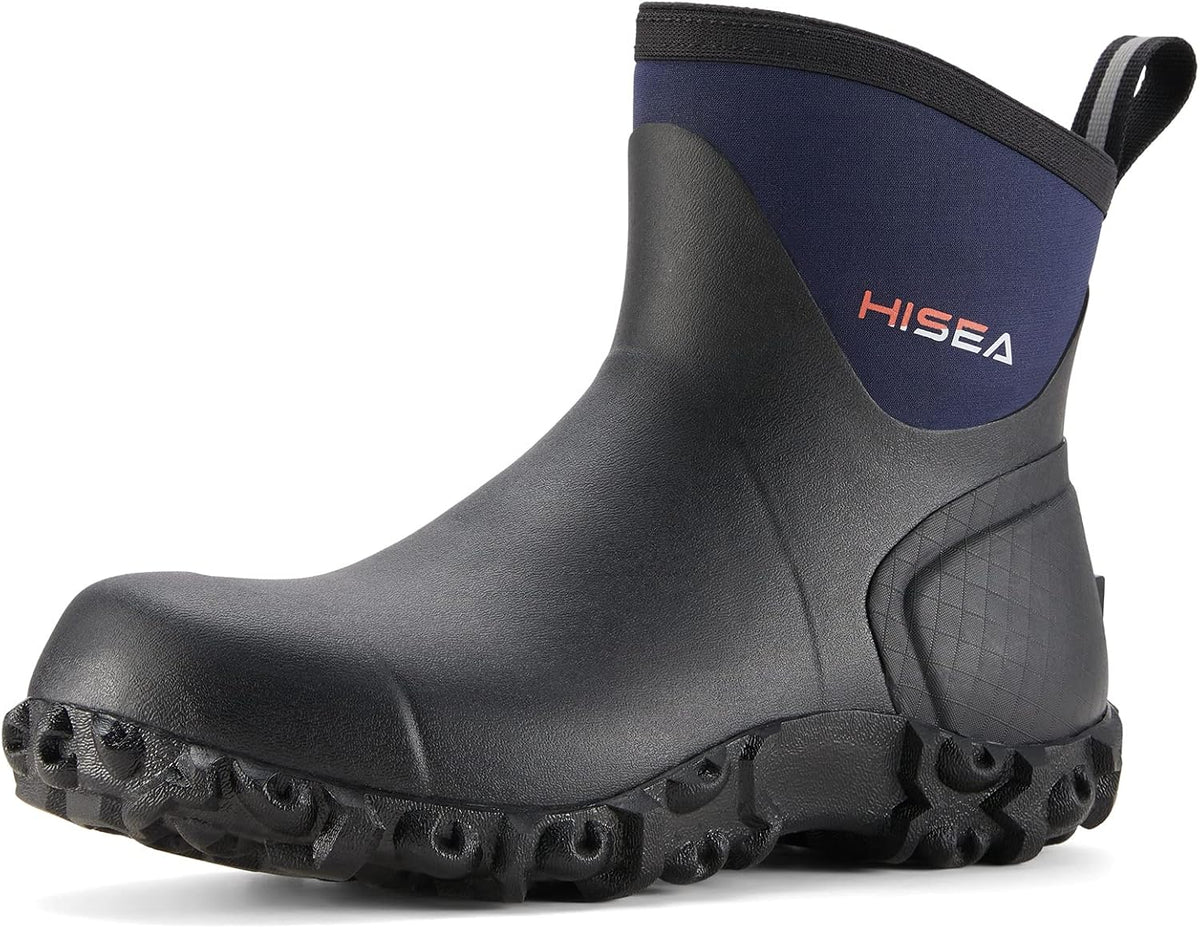 HISEA Men's Rubber Rain Boots Waterproof Ankle Neoprene Garden Shoes