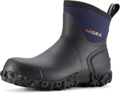 HISEA Men's Rubber Rain Boots Waterproof Ankle Neoprene Garden Shoes