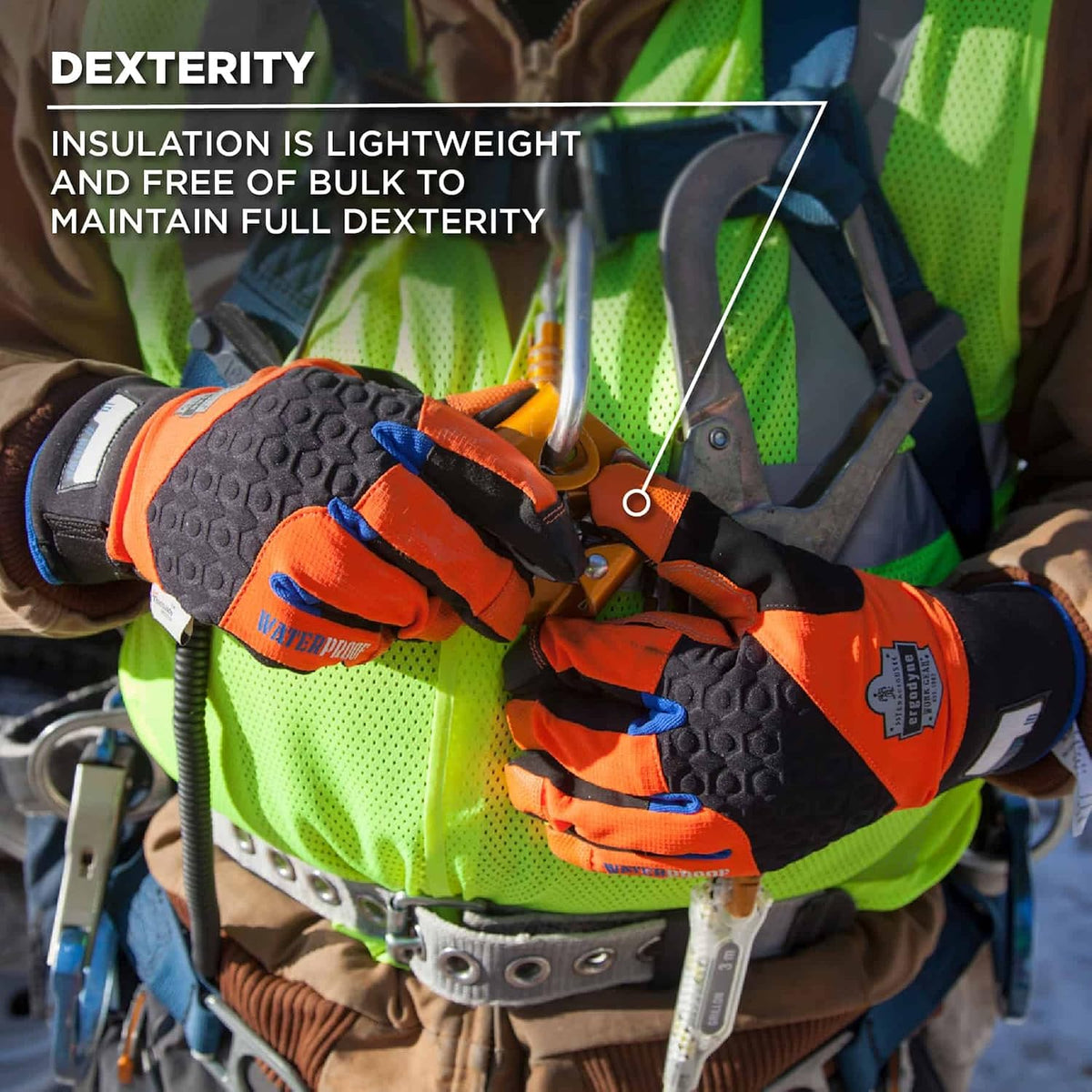 Waterproof Work Gloves, Thermal Insulated, Touchscreen, Enhanced Grip, Ergodyne ProFlex 818WP,Black