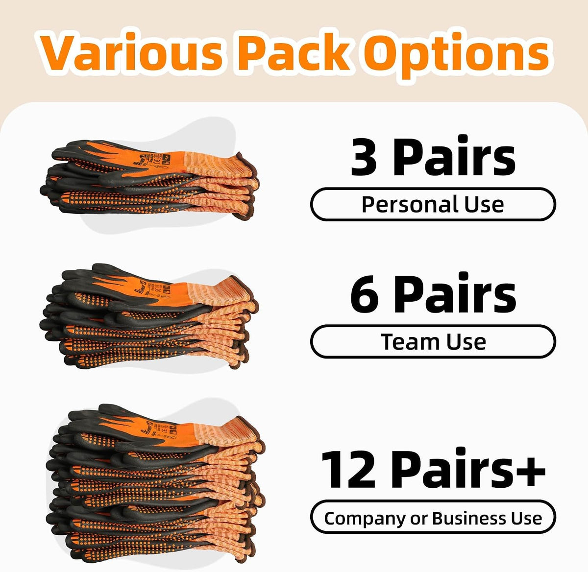 Schwer 3/6/12 Pairs Safety Work Gloves, MicroDot Abrasion & Grip, LT5619, L
