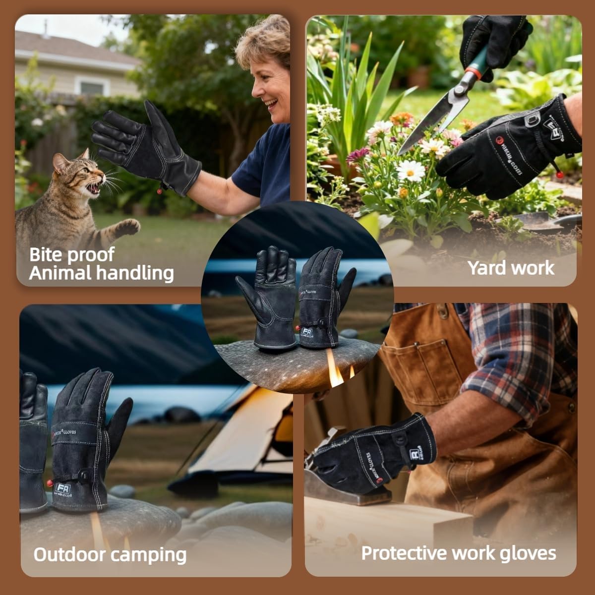 Cowhide Leather Work Gloves,Gardening,Welding Gloves for Men Black XL