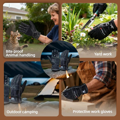 Cowhide Leather Work Gloves,Gardening,Welding Gloves for Men Black XL