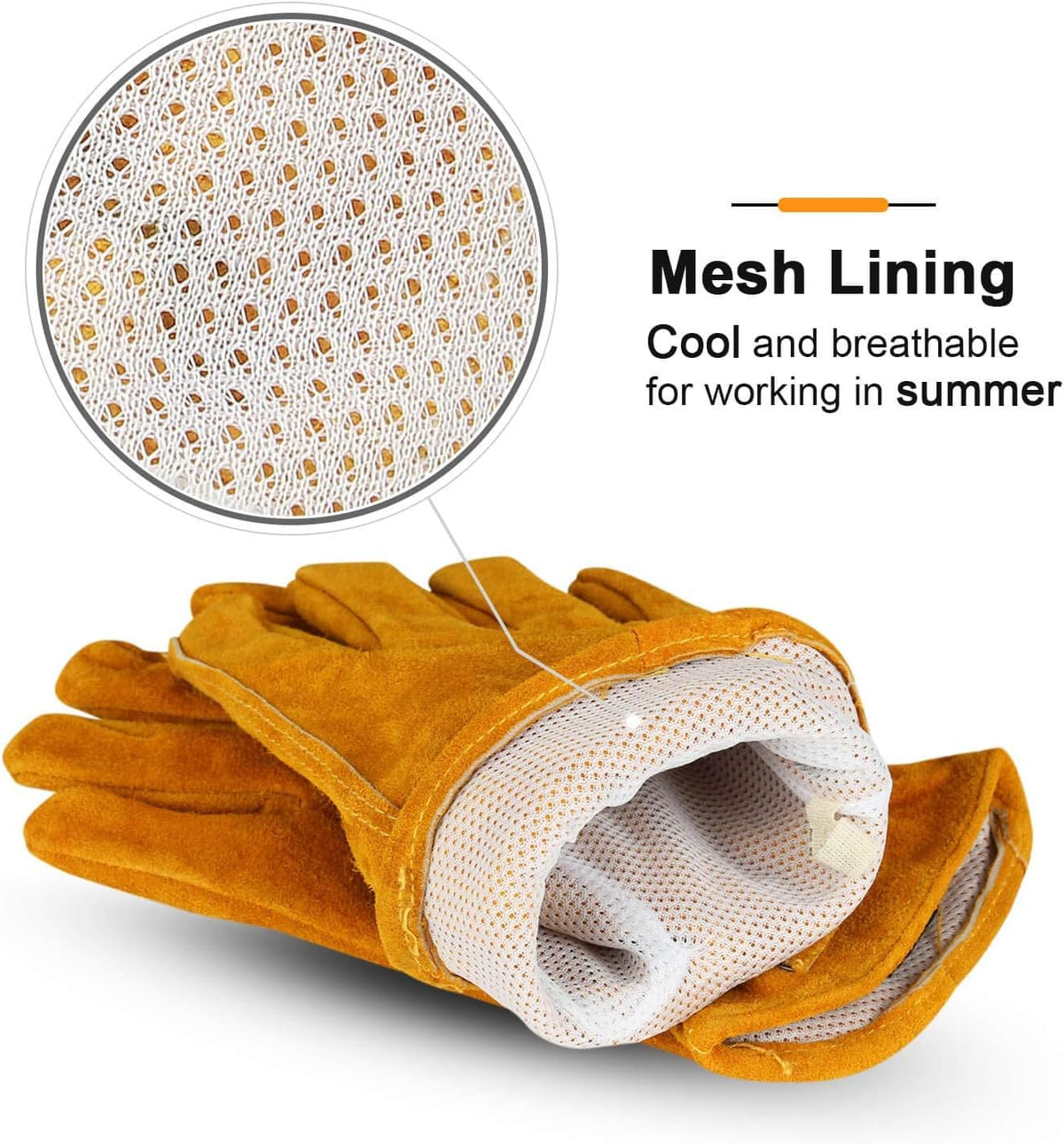 OZERO Leather Work Gloves Flex Grip Tough Cowhide Gardening Glove for Wood Cutting/Construction/Driving/Garden for Men and Women 1 Pair (Gold,Large)
