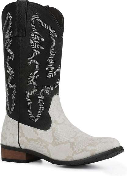 Lyrisiphy Pointed Toe Cowboy Boots Men White Western Country Boots