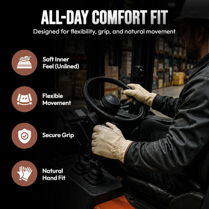Toledano Industries 12 Pair Large Leather Work Gloves for Men, Heavy Duty