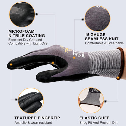 TitanFlex Work Gloves, MicroFoam Nitrile Coated, Seamless Knit Nylon