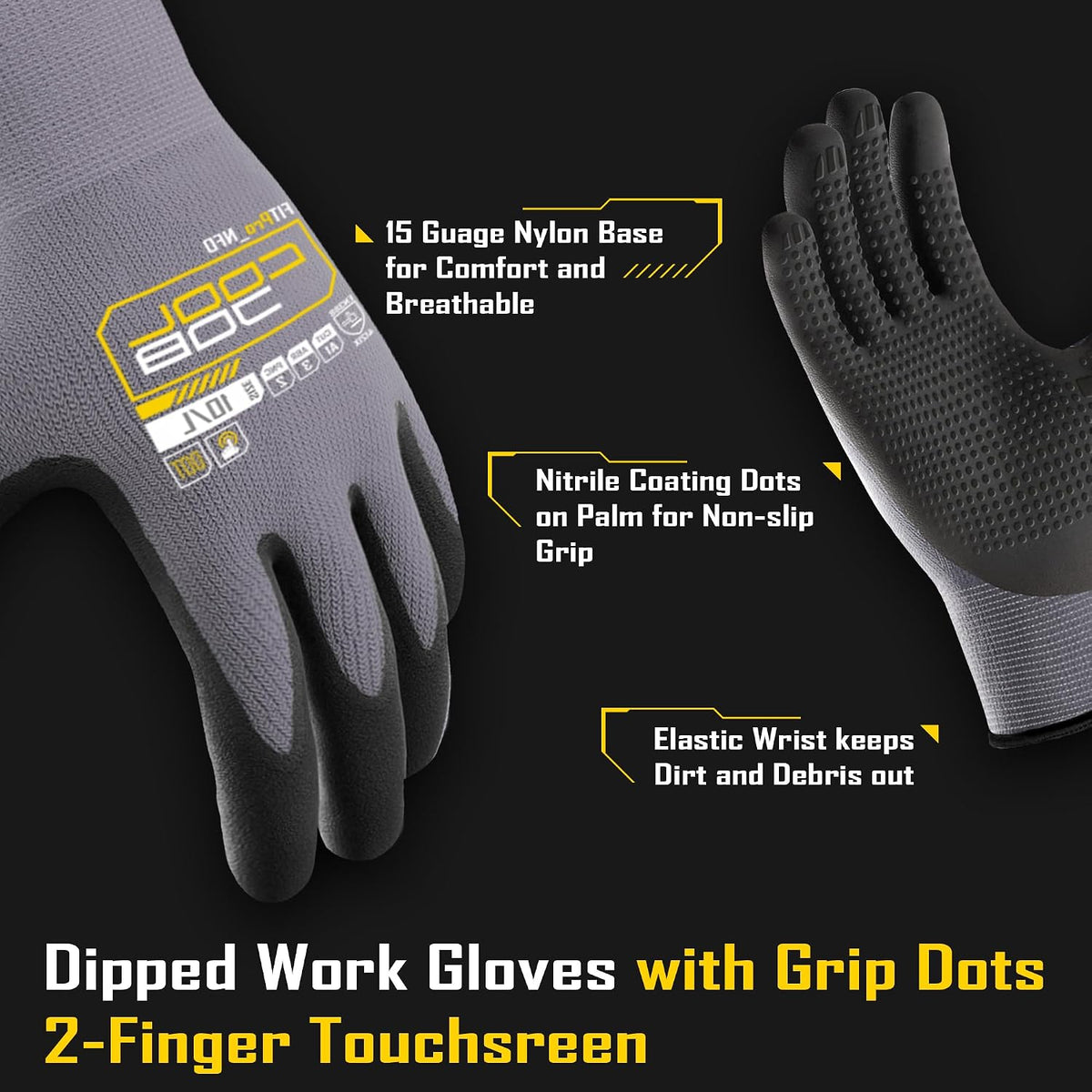 COOLJOB 3/6/12 Pairs Nitrile Rubber Dipped Nylon Safety Work Gloves