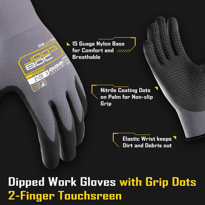 COOLJOB 3/6/12 Pairs Nitrile Rubber Dipped Nylon Safety Work Gloves