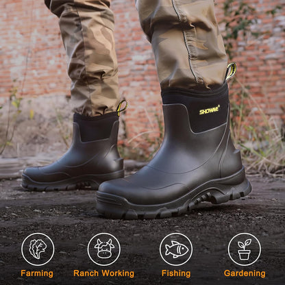 Showave Men's Short Rain Boots Waterproof Rubber Mud Booties Garden Shoe