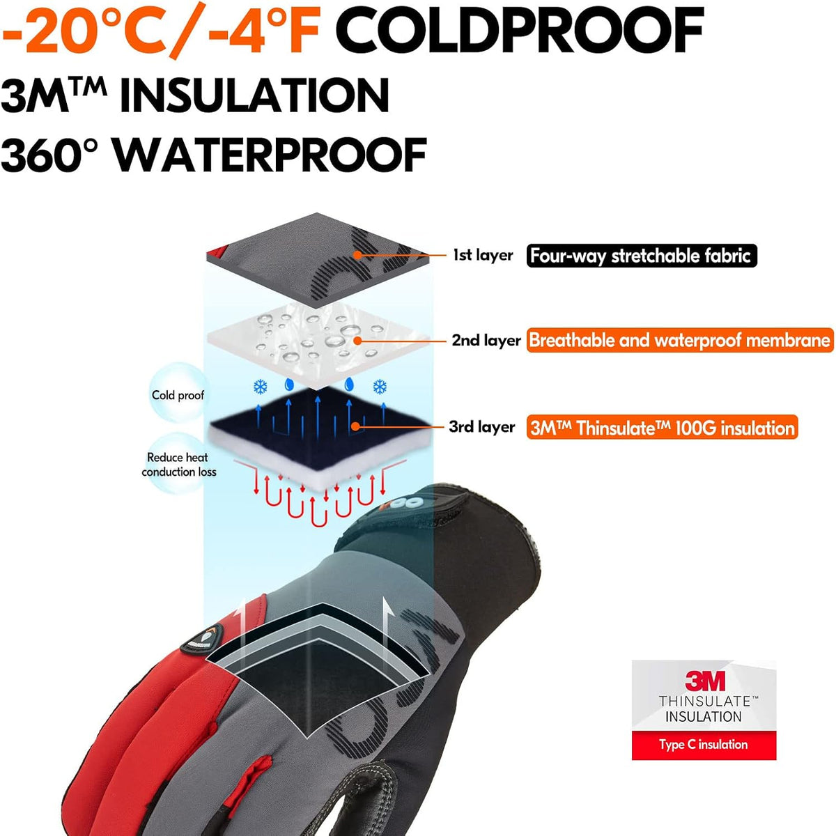 Vgo...-4°F Women's Coldproof&Waterproof Winter Gloves(SL8777FW)