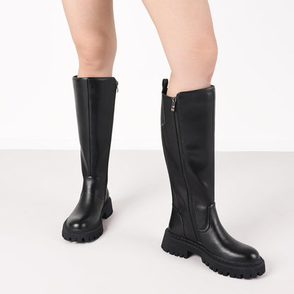 CELNEPHO Women Wide Calf Knee High Riding Boots Low Heel Platform Boots