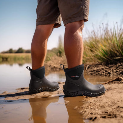 HISEA Men's Rubber Rain Boots Waterproof Ankle Neoprene Garden Shoes