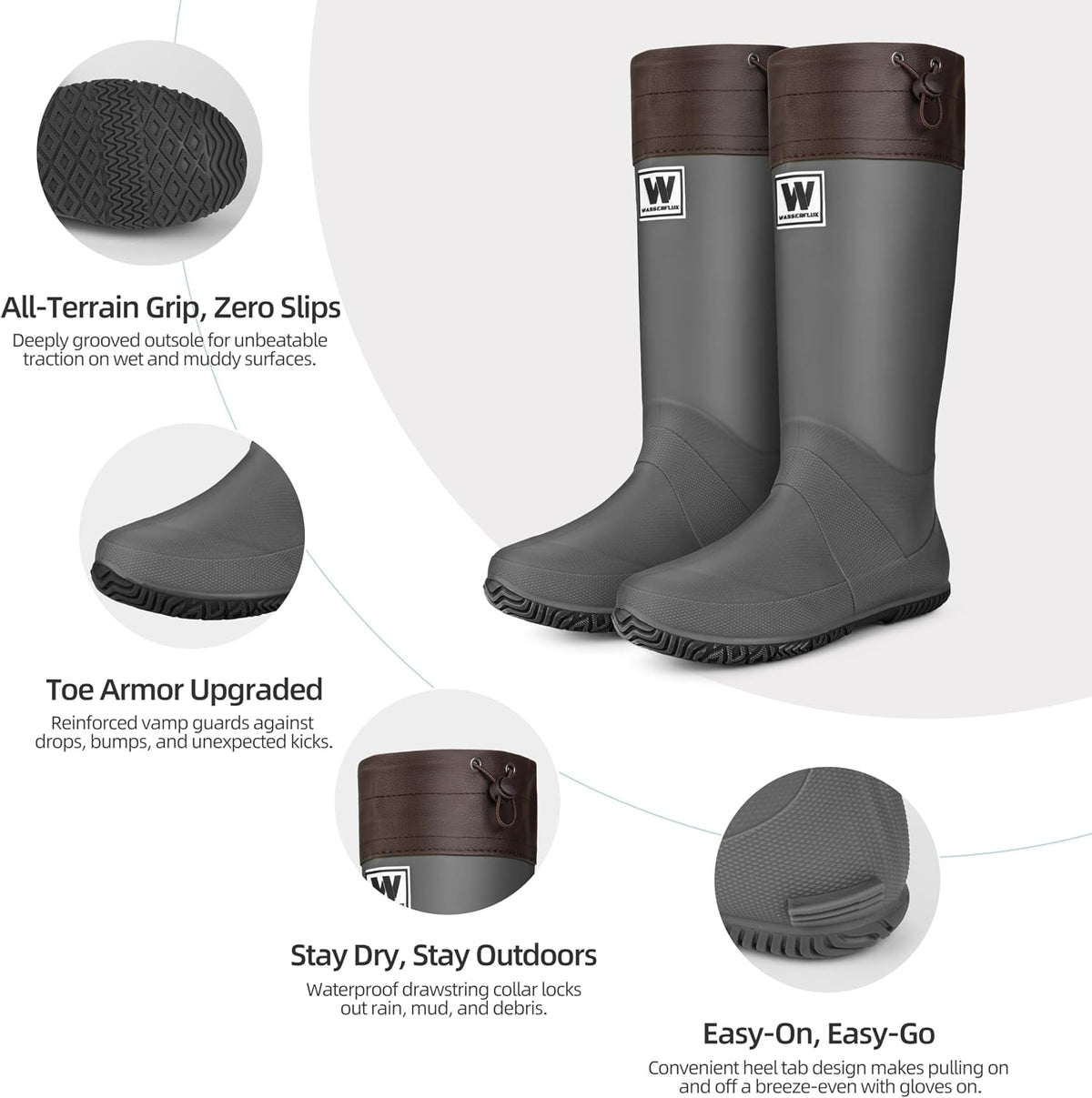 Women’s Waterproof Mid-Calf Rain Boots – Lightweight Foldable Rubber Boots with Adjustable Cuff & Anti-Slip Sole for Gardening and Outdoor Work