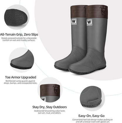Women’s Waterproof Mid-Calf Rain Boots – Lightweight Foldable Rubber Boots with Adjustable Cuff & Anti-Slip Sole for Gardening and Outdoor Work