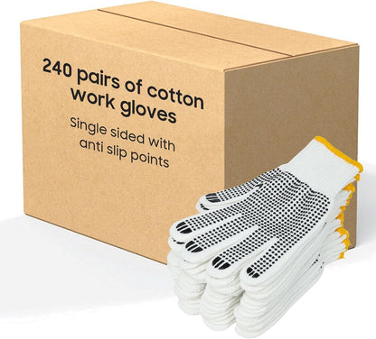 Unisex White Cotton Polyester Knitted Safety Work Gloves, 12/36/240 Pairs