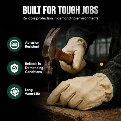 Toledano Industries 12 Pair Large Leather Work Gloves for Men, Heavy Duty