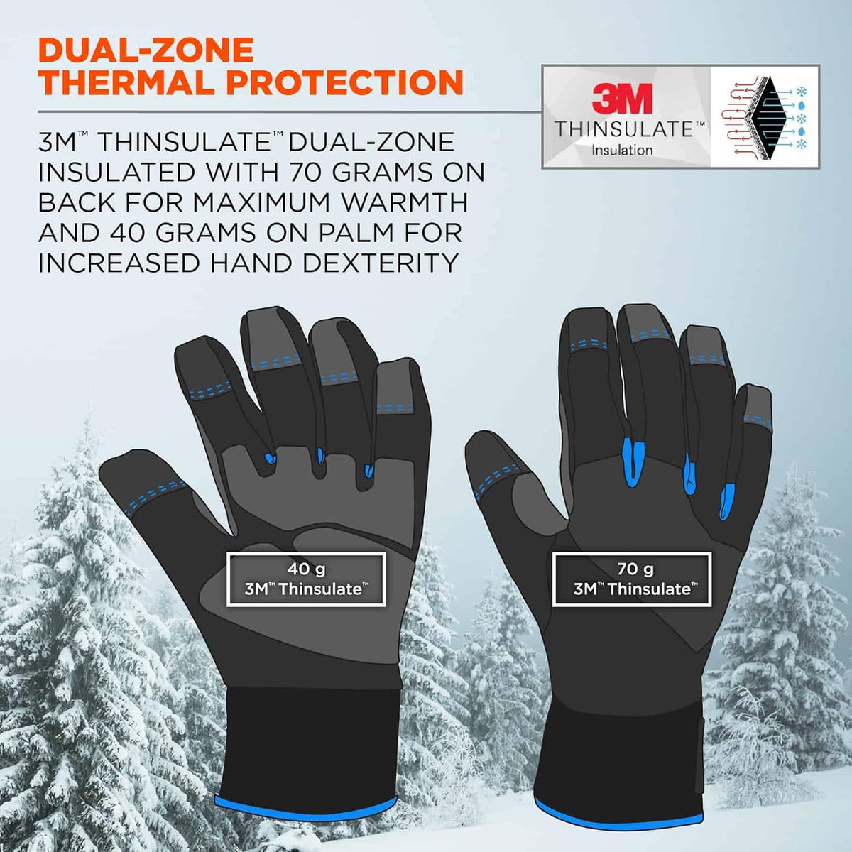 Waterproof Work Gloves, Thermal Insulated, Touchscreen, Enhanced Grip, Ergodyne ProFlex 818WP,Black