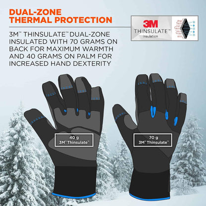 Waterproof Work Gloves, Thermal Insulated, Touchscreen, Enhanced Grip, Ergodyne ProFlex 818WP,Black