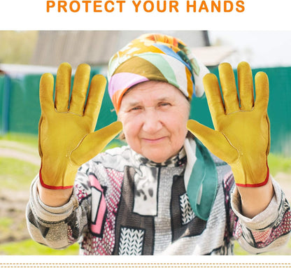 Patelai Garden Gloves Leather Gardening Gloves Thorn and Cutting Proof Work Garden Gloves (Large)