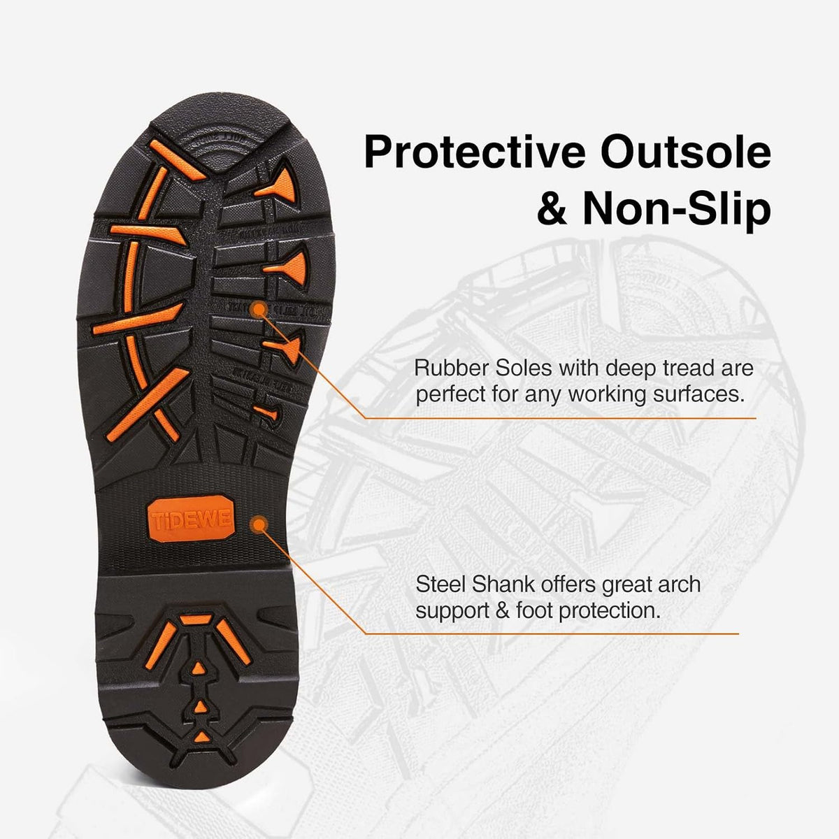 TIDEWE Rubber Work Boots for Men, Steel Toe & Shank, Waterproof Anti Slip