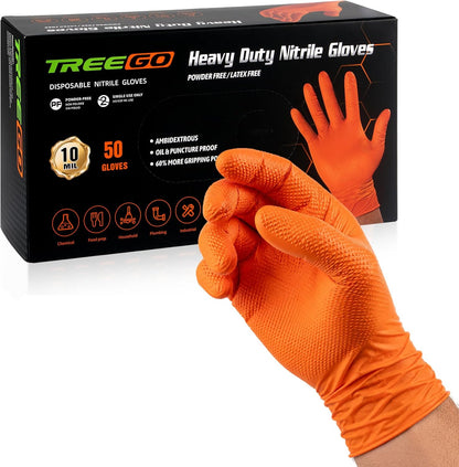 TREEGO 10 Mil Heavy Duty Black Nitrile Mechanic Gloves, 50 Count XL
