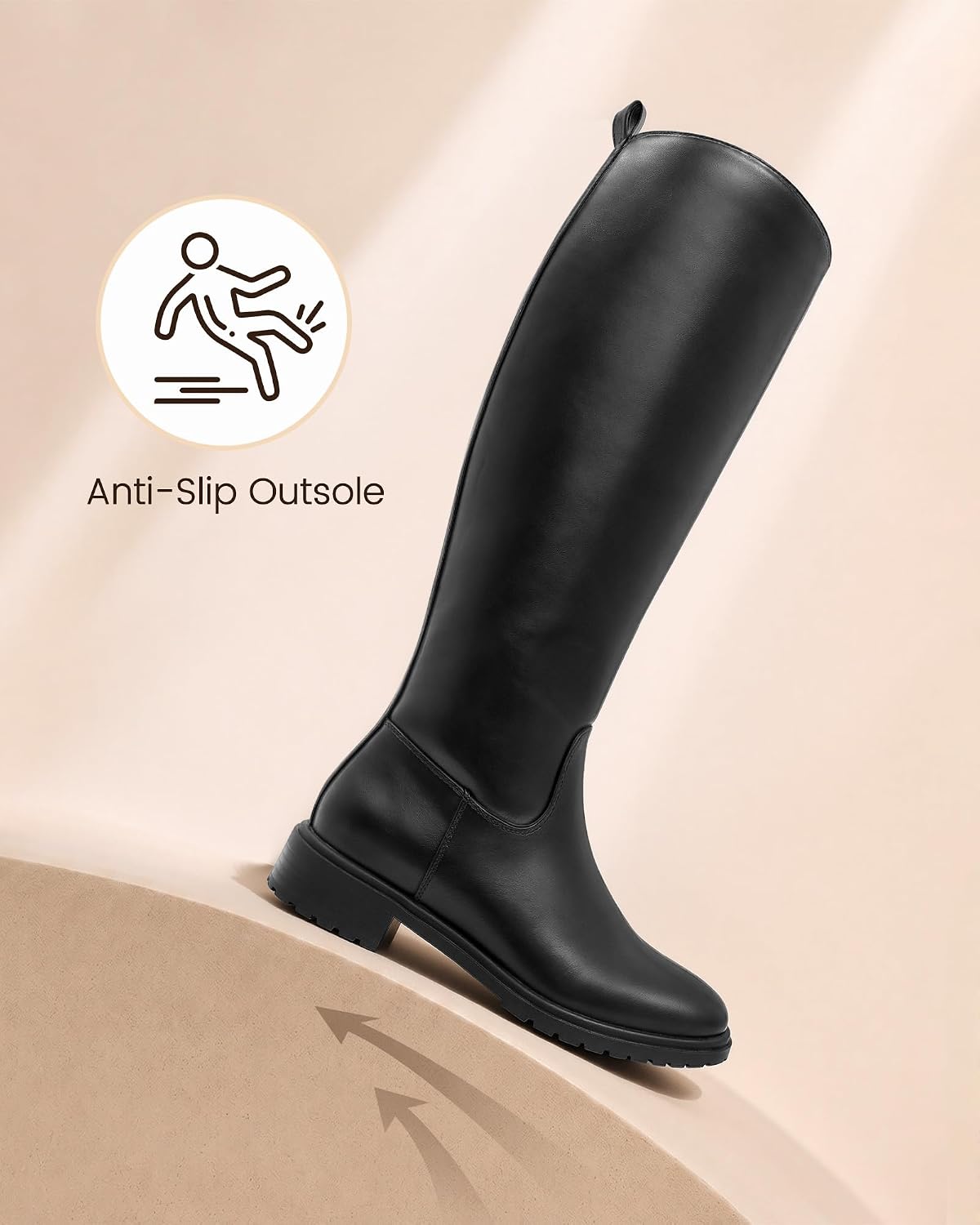Ankis Women's Knee High Boots Square Toe 1.18in Low Block Heel Side Zipper