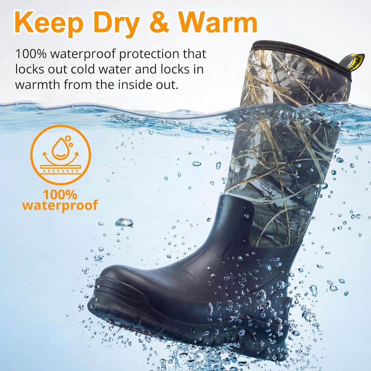 Showave Men's Rubber Boots Knee High Waterproof Insulated Rain Boots