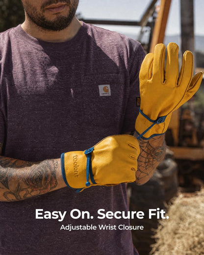 toolant DRIHIDE Leather Work Gloves, Water Resistant Top Grain Cowhide, Durable & Comfortable for Gardening, Ranching