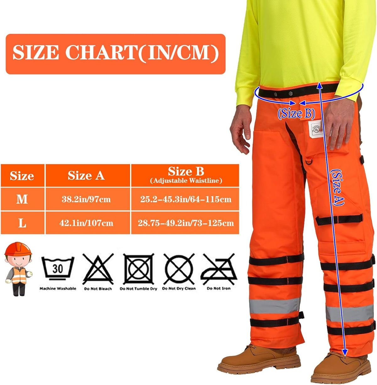 AYKRM Chainsaw Chaps 8-layer Protective Apron Wrap Adjustable orange Chainsaw Pants/Chap for Loggers Forest Workers