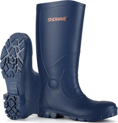 Showave Men's Rain Boots with Steel Shank Waterproof Rubber Boots
