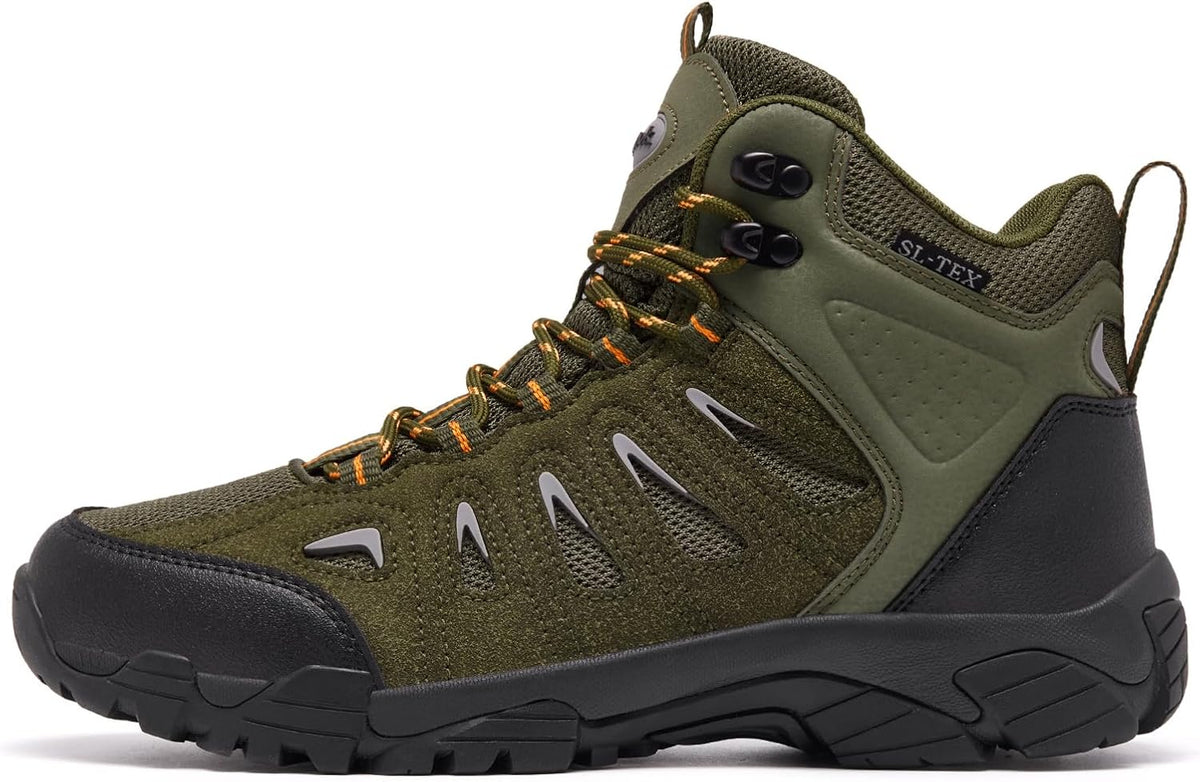 SHULOOK Men's Waterproof Hiking Boots Non-Slip Lightweight Mid Top Ankle Boot Breathable Hiker Trekking Shoes