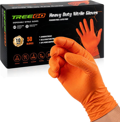 TREEGO 10 Mil Heavy Duty Black Nitrile Mechanic Gloves, 50 Count XL