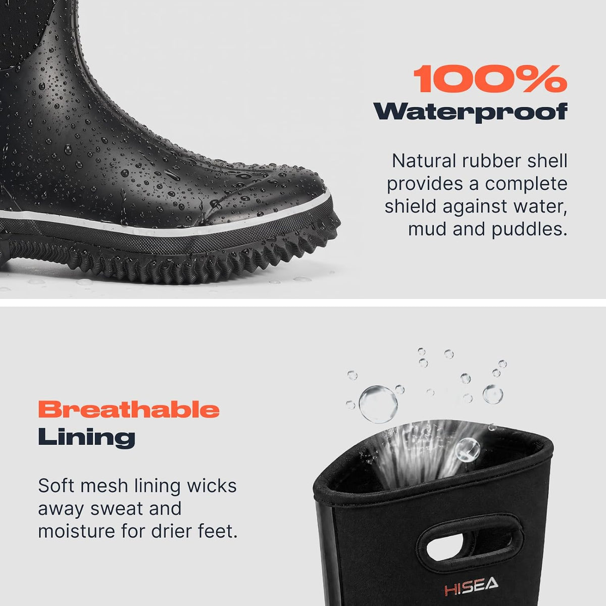 HISEA Women's Mud Rain Boots, Waterproof Insulated Rubber Garden Shoes