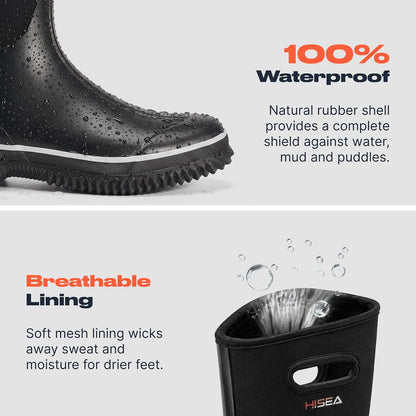 HISEA Women's Mud Rain Boots, Waterproof Insulated Rubber Garden Shoes