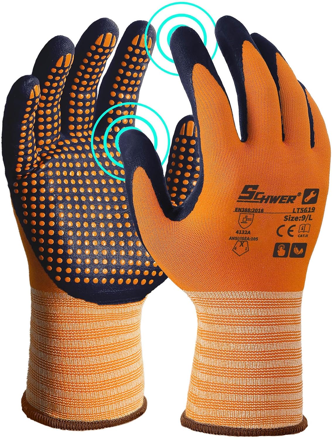 Schwer 3/6/12 Pairs Safety Work Gloves, MicroDot Abrasion & Grip, LT5619, L
