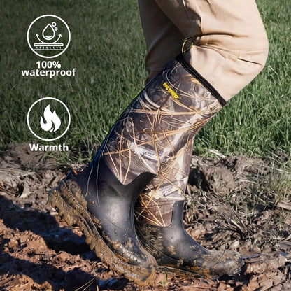 Showave Men's Rubber Boots Knee High Waterproof Insulated Rain Boots
