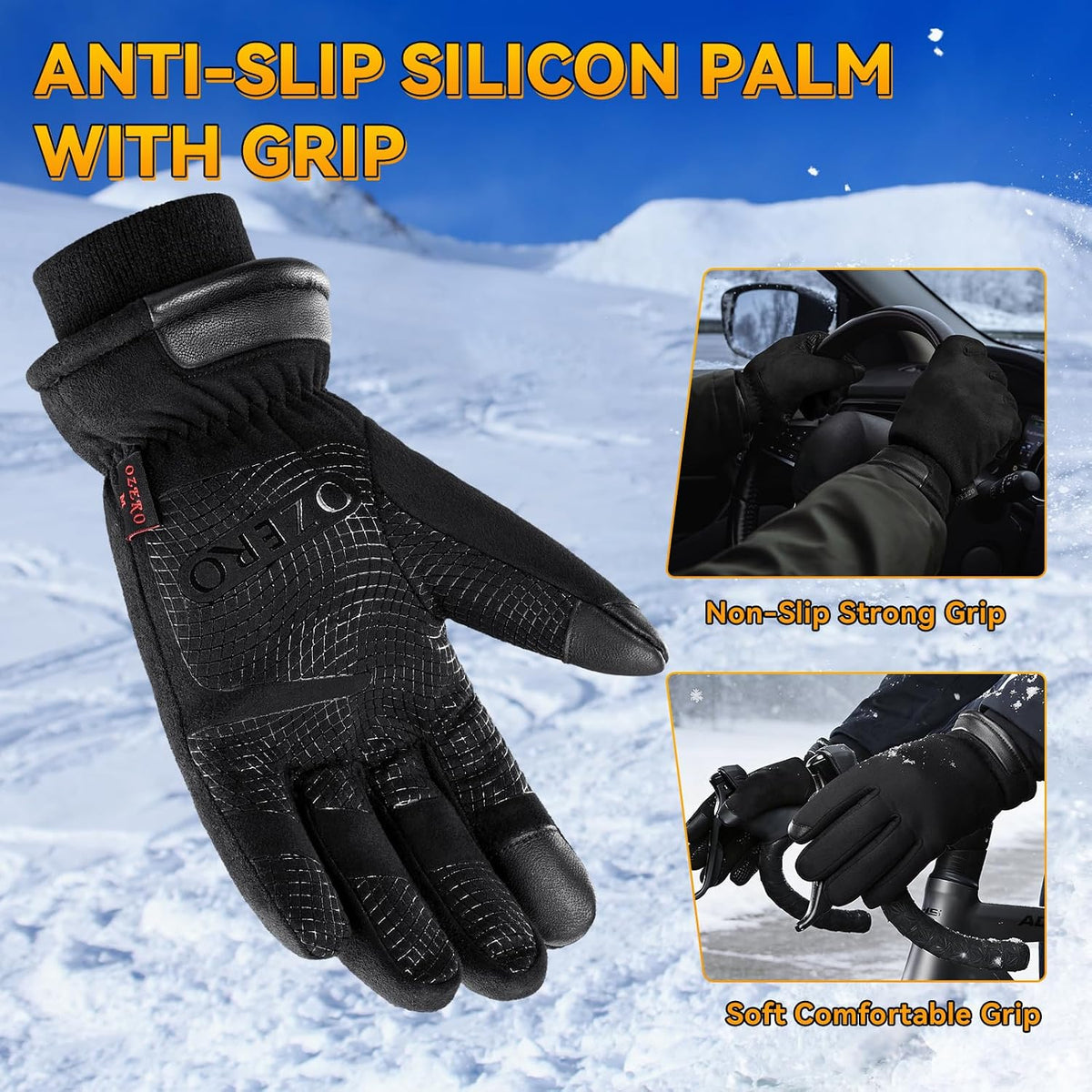 OZERO Mens Gloves for Cold Weather: Waterproof Touchscreen Winter Gloves