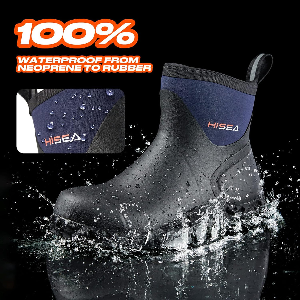 HISEA Men's Rubber Rain Boots Waterproof Ankle Neoprene Garden Shoes
