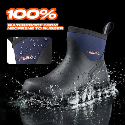 HISEA Men's Rubber Rain Boots Waterproof Ankle Neoprene Garden Shoes