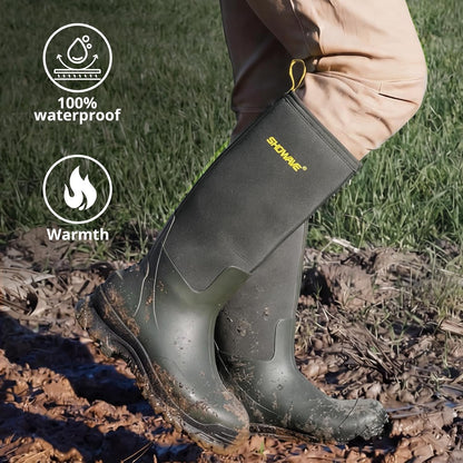 Showave Men's Rubber Boots Knee High Waterproof Insulated Rain Boots